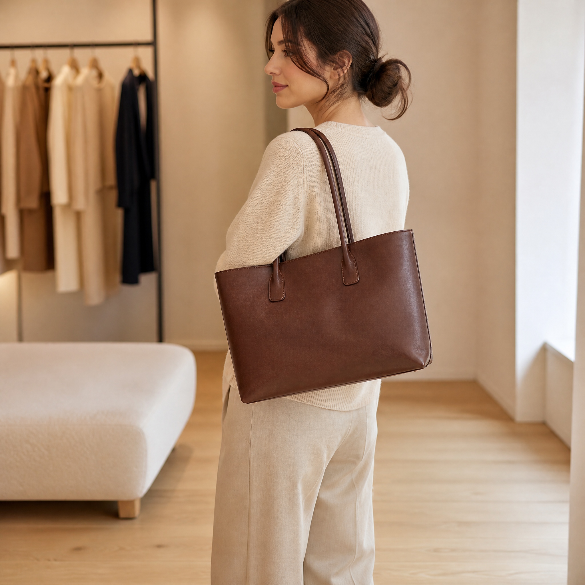 Simple PU Durable Casual Women's Bags Casual Tote Shoulder Handbags Large Capacity For Daily Use