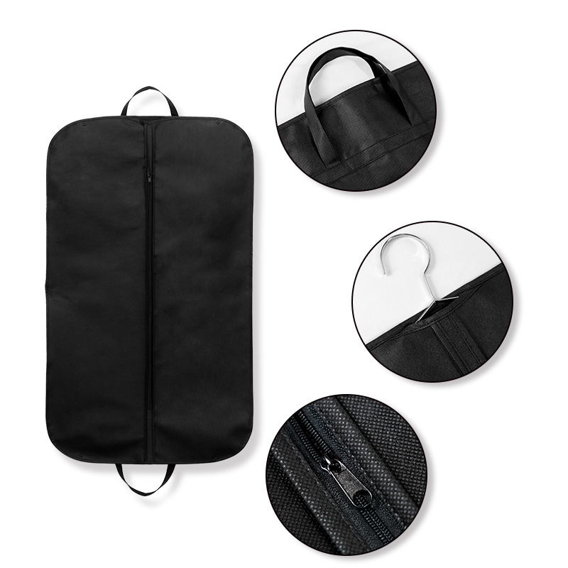 Free Sample Black Non-woven Portable Dust Suit Storage Bag Garment Cover Bags Customized Logo Color for Business Suits Store