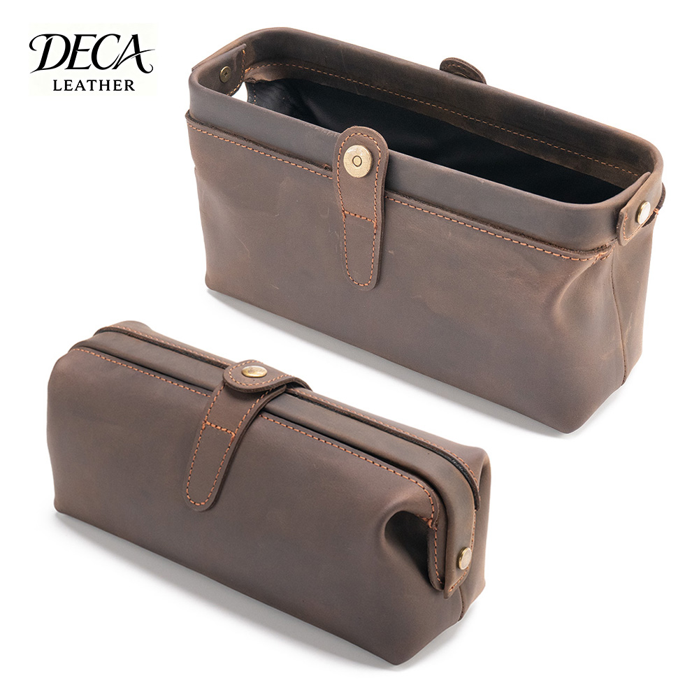 Crazy Horse Leather Vintage Toiletry Bag Genuine Leather Portable Travel Cosmetic Organizer Makeup Storage Custom LOGO OEM ODM